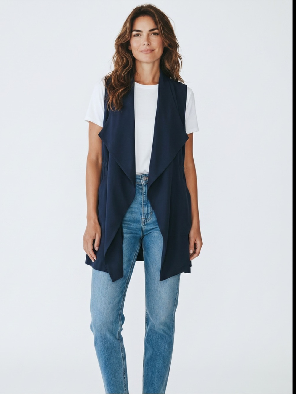 Zara Basic Black Draped Open Front Sleeveless Long Vest Size S
